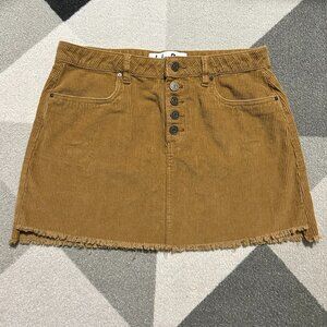 Indigo Rein Camel Corduroy Raw Hem BUTTON FLY Mini Skirt Junior's‎ Size 11
